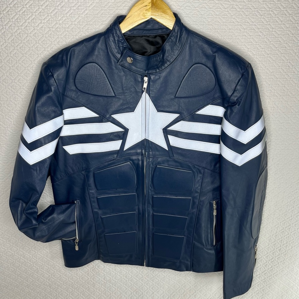 Captain America Marvel Winter Soldier Leather Motorcycle Jacket, Size M - L